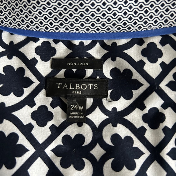Talbots Plus 24W patterned, no iron button down black & white blouse (NWOT) - Picture 13 of 14